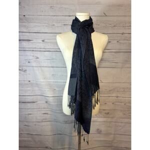 Boho Paisley Fringe Shawl Dark Blue Purple Pashmina Silk Blend Scarf